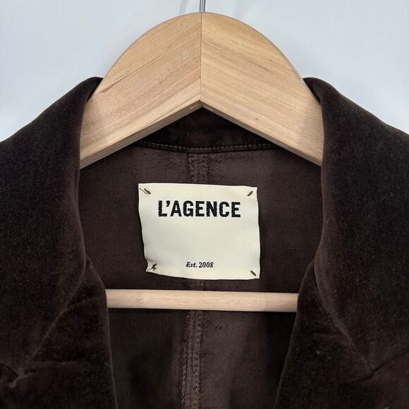 L’AGENCE Wayne Cropped Velvet Blazer Double Breasted Jacket Classic, Brown - Picture 6 of 8